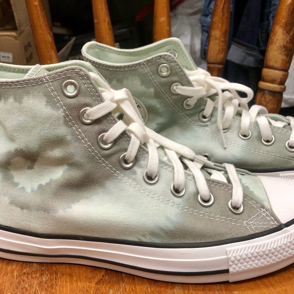 Women’s High-Top Canvas Sneakers in Light Green and Gray Tie-Dye. Like New.